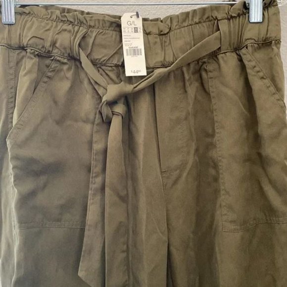Garage Olive Green Tencel Paperbag Pants Size Large NWT - Picture 2 of 7